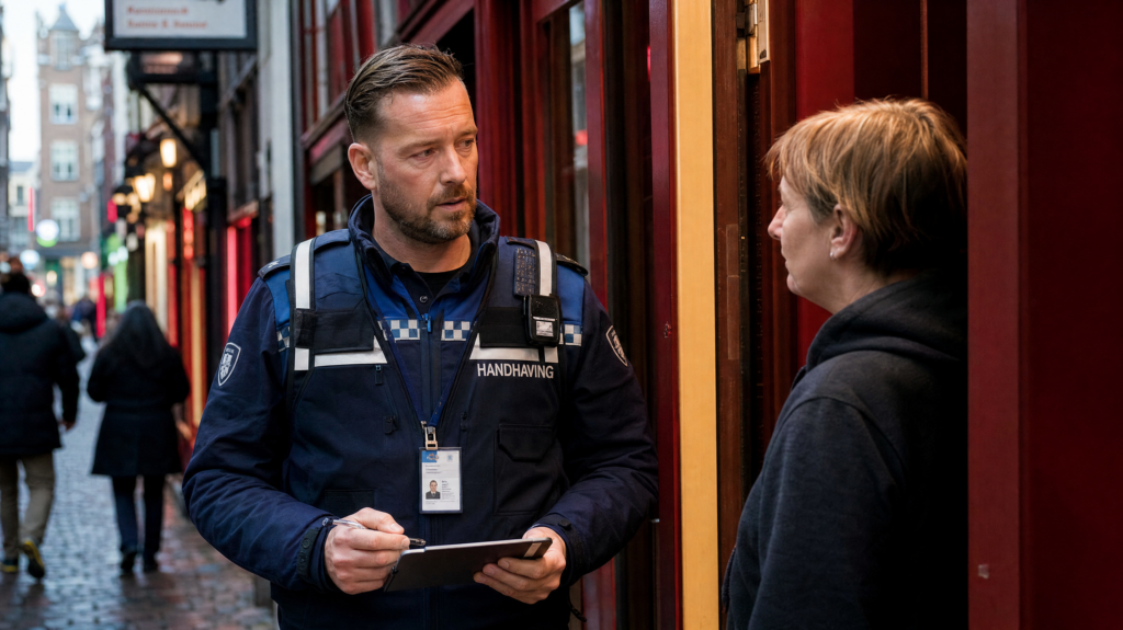 Handhaver noteert bevindingen op straat